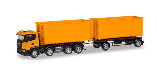 herpa Cars&Trucks 1/87 スカニア CG 17 8×4 ロールオフコンテナ トレーラー オレンジ