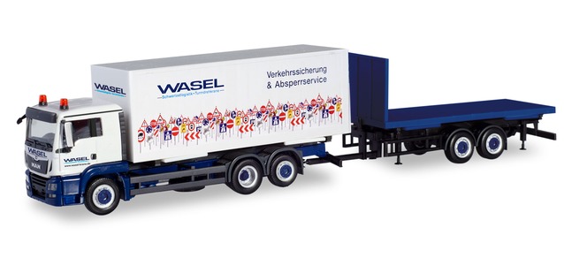 herpa Cars&Trucks 1/87 MAN TGS L 交換可能トラック with フラットトレーラー Wasel Krane