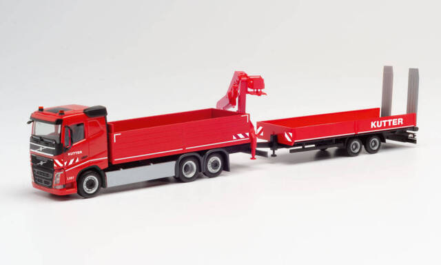 herpa Cars&Trucks 1/87 ボルボ FH FD 平ボディトラック クレーン付き with 低床トレーラー "Kutter"