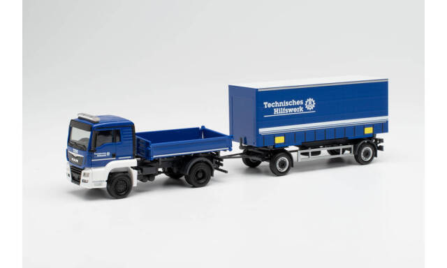 herpa Cars&Trucks  1/87 MAN TGS NN L Euro 6 ティッパートラック with カーテントレーラー、 可搬型フォークリフト "THW"