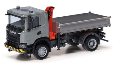 herpa Cars&Trucks 1/87 スカニア XT17 Meiler スリーウェイ ダンプカー クレーン付き グレー/イエロー