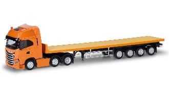 herpa Cars&Trucks 1/87 イベコ S-Way 6x2 フラットベッド セミトレーラートラック オレンジ