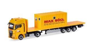 herpa Cars&Trucks 1/87 (プラスチック製) MAN TGX GX フラットベットセミト レーラートラック "MAX BÖGL"