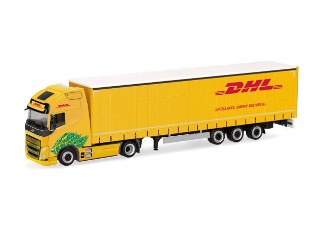 herpa Cars&Trucks 1/87 (プラスチック製) ボルボ FH GL XL 電動ローライ ナーカーテンキャンバスセミトレーラー "DHL"