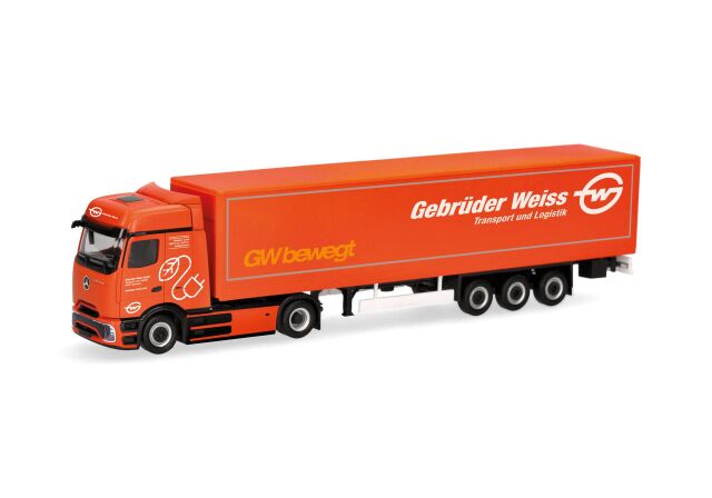 [予約]herpa Cars&Trucks 1/87 (プラスチック製) メルセデスベンツ eアクトロス600 プロキャビン ビッグスペース カーテンキャンバス セミトレーラー "Gebrüder Weiss" (オーストリア)