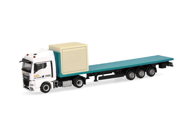 [予約]herpa Cars&Trucks 1/87 (プラスチック製) MAN eTGX GM 10ft コンテナ積載 フラットベッドセミトレーラー"Circus Krone"