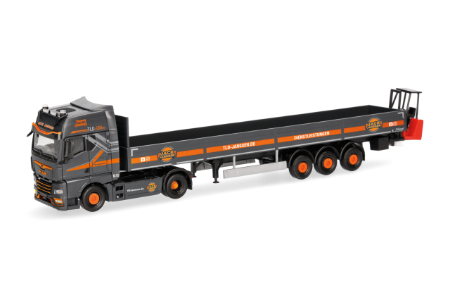 [予約]herpa Cars&Trucks 1/87 (プラスチック製) MAN TGX GX フォークリフト付 プランクベッドセミトレーラー "Jack Janssen"  (ニーダーザクセン州)