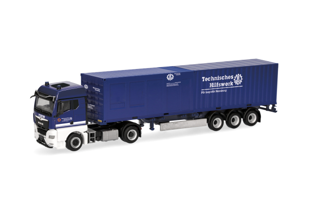 [予約]herpa Cars&Trucks 1/87 (プラスチック製) MAN TGX GM コンテナセミトレーラー "THW ハンブルク"