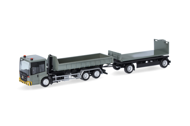 [予約]herpa Cars&Trucks 1/87 (プラスチック製) メルセデスベンツ エコニック ロールオフコンテナトレーラー グレー/イエロー