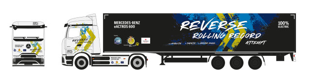 [予約]herpa Cars&Trucks 1/87 (プラスチック製) メルセデス・ベンツ eアクトロス  600 プロキャビン ストリームスペース ボックスセミトレーラー "Reverse Rolling Record"