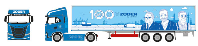 [予約]herpa Cars&Trucks 1/87 (プラスチック製) イベコ S-Way MY24  ボックスセミトレーラー  "100 Jahre Zoder Spedition"