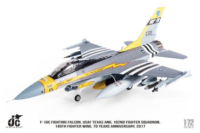 JCW 1/72 (ダイキャスト製) F-16C アメリカ空軍 テキサス空軍州兵 182nd FS, 149th FW 70周年記念塗装 2017