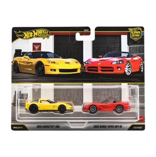[予約]Hot Wheels 1/64 (ダイキャスト製) プレミアム2パック 2012 コルベット Z06 / 2003 ダッジバイパー SRT-10