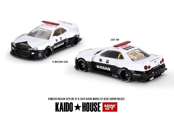 MINI GT 1/64 Nissan スカイライン GT-R R34 Kaido Works (V2 Aero) パトカー(右ハンドル)