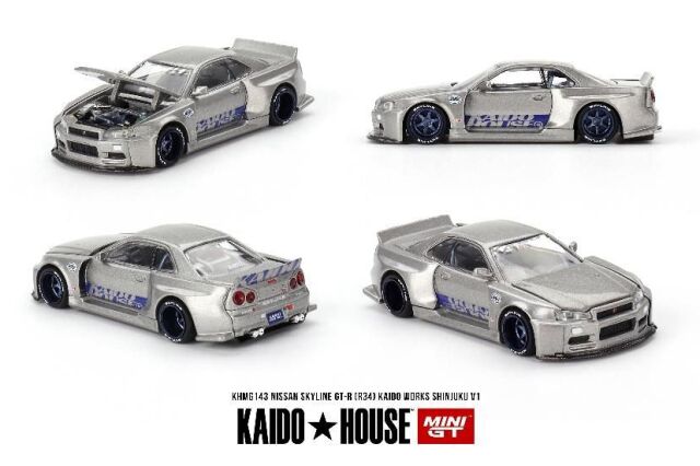 MINI GT 1/64 (ダイキャスト製) Nissan スカイライン GT-R R34 Kaido Works SHINJUKU V1(右ハンドル)