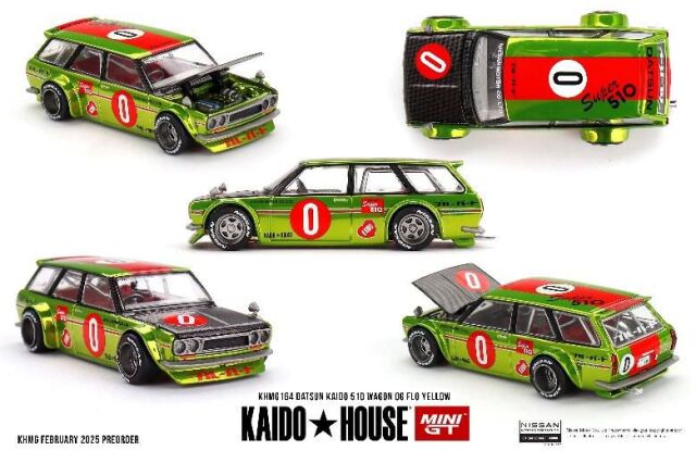 MINI GT 1/64 (ダイキャスト製) ダットサン 510 ワゴン OG Flo Yellow(右ハンドル)