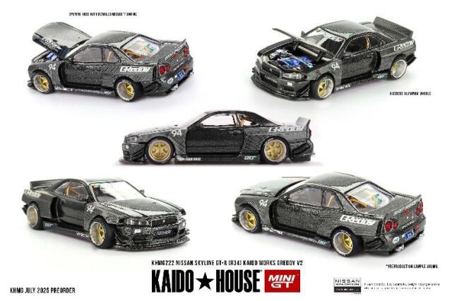 [予約]MINI GT 1/64 (ダイキャスト製) Nissan スカイライン GT-R R34 Kaido Works GReddy V2(右ハンドル)