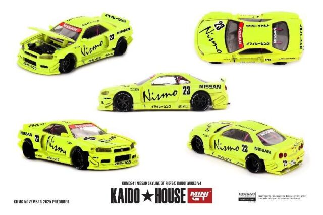 [予約]MINI GT 1/64 (ダイキャスト製) Nissan スカイライン GT-R R34 Kaido Works V4(右ハンドル)