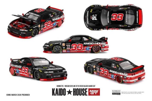 [予約]MINI GT 1/64 (ダイキャスト製) Nissan スカイライン GT-R R33 Black Kaido Cat(右ハンドル)