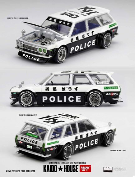 [予約]MINI GT 1/64 (ダイキャスト製) ダットサン 510 ワゴン ポリス(右ハンドル)