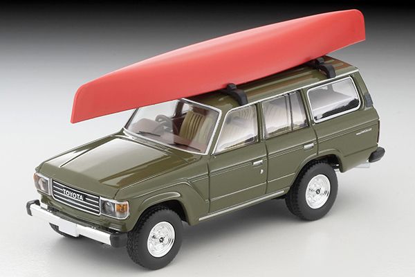 トミカリミテッドヴィンテージネオ 1/64 (ダイキャスト製) トヨタ ランドクルーザー60（オリーブ）カヌー、フィギュア付
