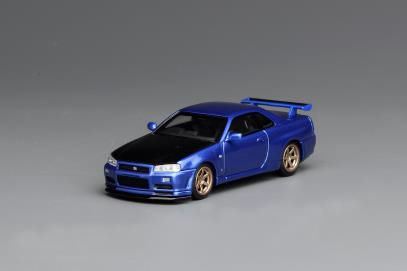 MOTORHELIX(モーターへリックス) 1/64 (ダイキャスト製) NISSAN SKYLINE GT-R (R34) V-SPEC II CUSTOMIZED カーボンボンネット Bayside Blue