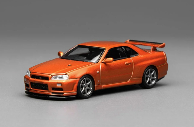 MOTORHELIX(モーターへリックス) 1/64 (ダイキャスト製) Nissan Skyline GT-R(R34) V-Spec II Customized Metallic Orange