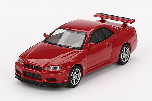 MINI GT 1/64 (ダイキャスト製) Nissan スカイライン GT-R R34 Vスペック アクティブレッド (右ハンドル)