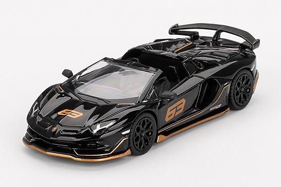 MINI GT 1/64 (ダイキャスト製) ランボルギーニ アヴェンタドール SVJ 63 ロードスター Nero Aldebaran (ブラック)(右ハンドル)
