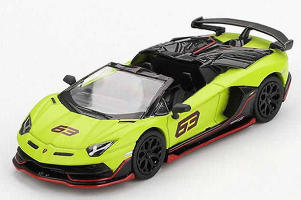MINI GT 1/64 (ダイキャスト製) ランボルギーニ アヴェンタドール SVJ 63 ロードスターVerde Shock(グリーン)(左ハンドル)