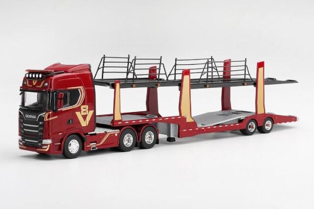 [予約]MINI GT 1/64 (ダイキャスト製) スカニア 770S A6x4NA V8 50周年記念モデル カートランスポーター レッド(左ハンドル)