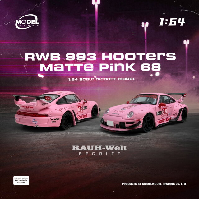 RWB993 ミニカー ピンク MODEL MODEL 1/64 (ダイキャスト製) RWB 993 Hooters マッドピンク 68