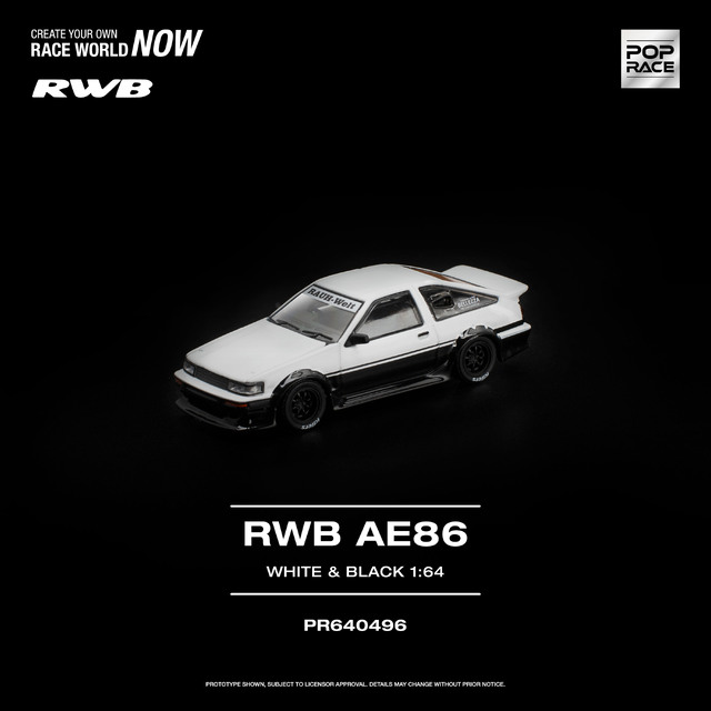 POP RACE 1/64 (ダイキャスト製) RWB AE86 ホワイト／ブラック