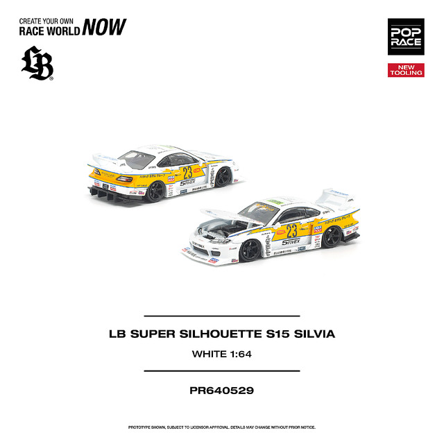 キャタピー　 ソウルシルバーコレクション 1stエディション　POP17 POP RACE 1/64 (ダイキャスト製) LB スーパーシルエット S15 シルビア