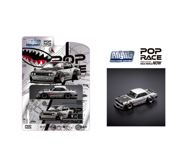 POP RACE x Enigma 1/64 (ダイキャスト製) SKYLINE GT-R V8 DRIFT (HAKOSUKA) METALLIC SILVER