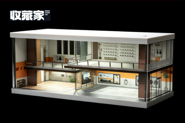 [予約]収蔵家(SHOUCANGJIA) 1/64 (プラスチック製) カーディーラーショールーム (Beige / Brown) ライト付