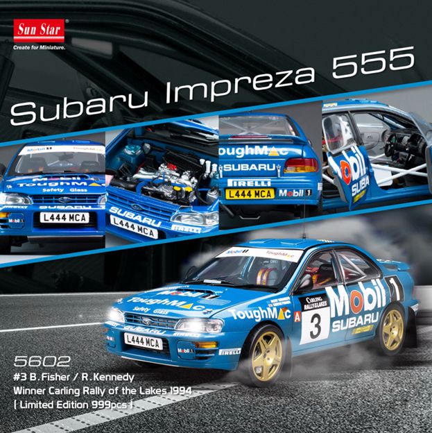 [予約]SunStar(サンスター) 1/18 (ダイキャスト製) スバル インプレッサ 555 1994年 カーリング・ラリー・オブ・ザ・レイクス 優勝 #3 B.Fisher/R.Kennedy 999台限定