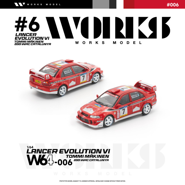 [予約]WORKS Model 1/64 (ダイキャスト製) 三菱 ランサーエボリューションVI トミ・マキネン 2001 WRC カタルーニャ