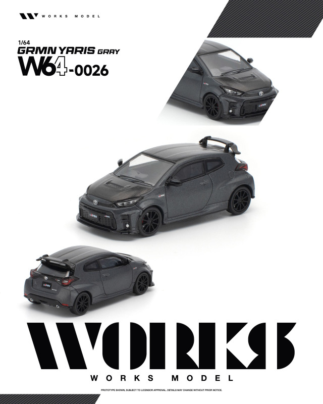 [予約]WORKS Model 1/64 (ダイキャスト製) トヨタ GRMN ヤリス グレー