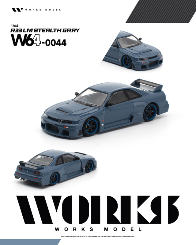 [予約]WORKS Model 1/64 (ダイキャスト製) R33 LM ステルスグレー