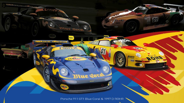 Spark (スパーク) Sparky × Tiny 1/64 (ダイキャスト製) Porsche 911 GT1 Blue Coral & 1997 D ROHR (2台セット)