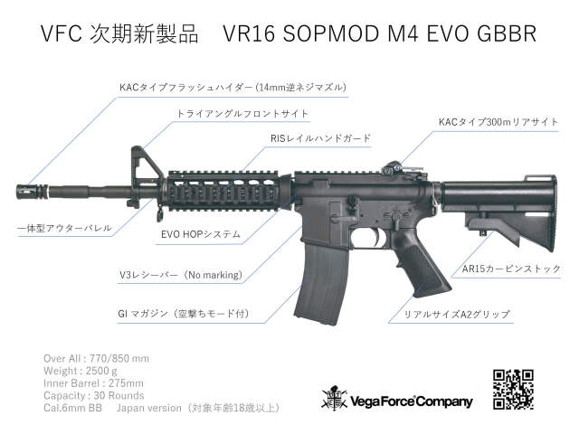 予約】VFC VR16 SOPMOD M4 EVO GBBR (JPver.)