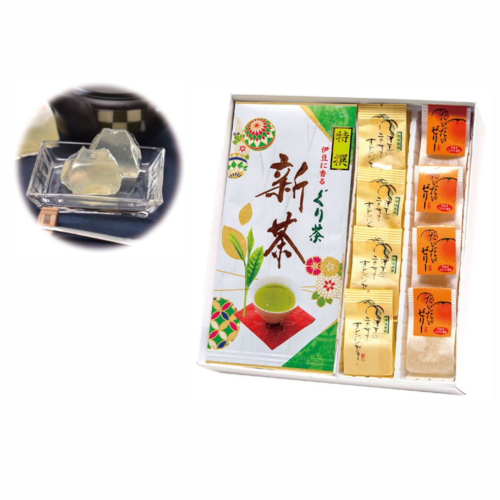 新茶 特撰ぐり茶(100g×2本)+ニューサマーオレンジゼリー 4個+だいだいゼリー 4個
