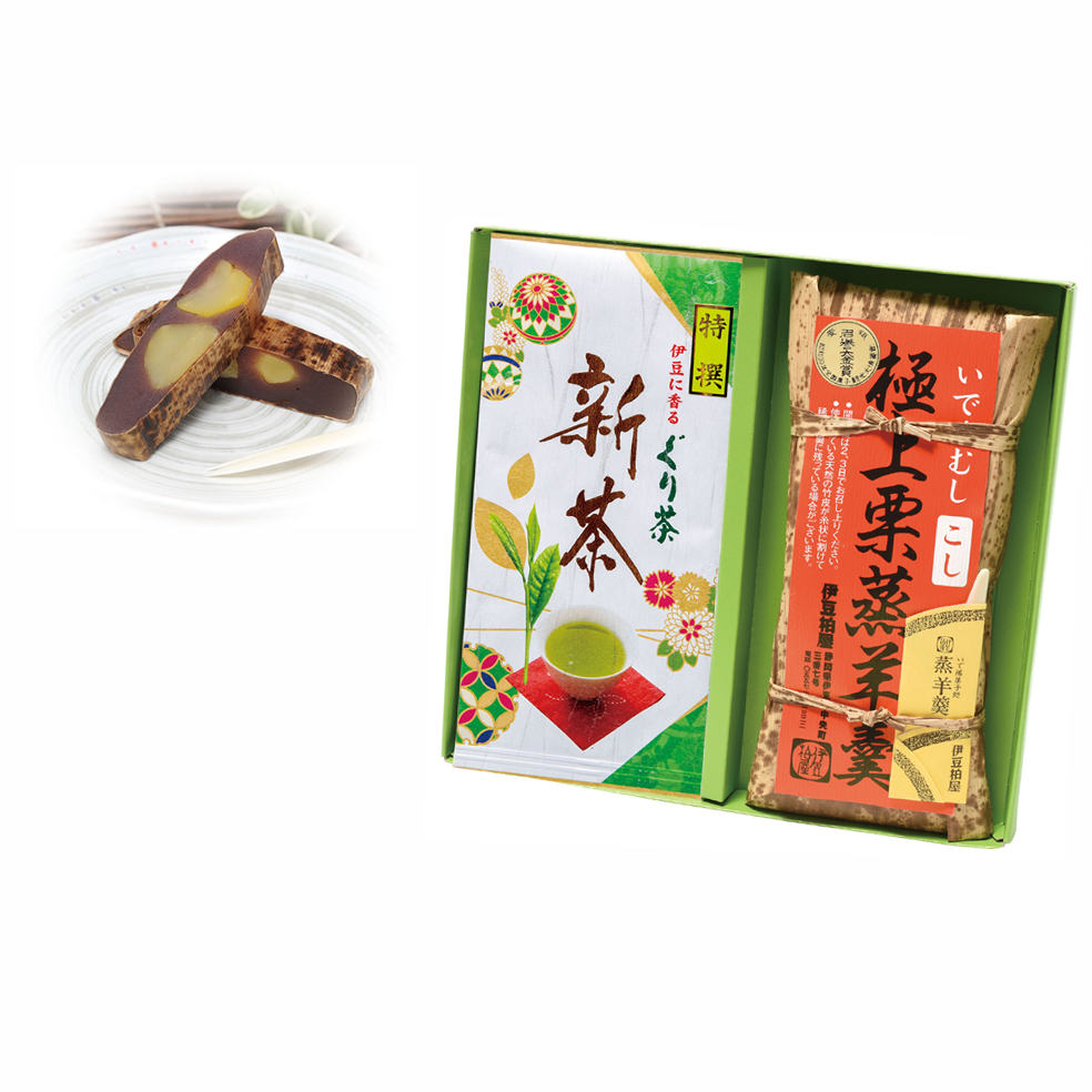 新茶 特撰ぐり茶(100g×2本)+極上栗蒸羊羹(こし餡 大410g)