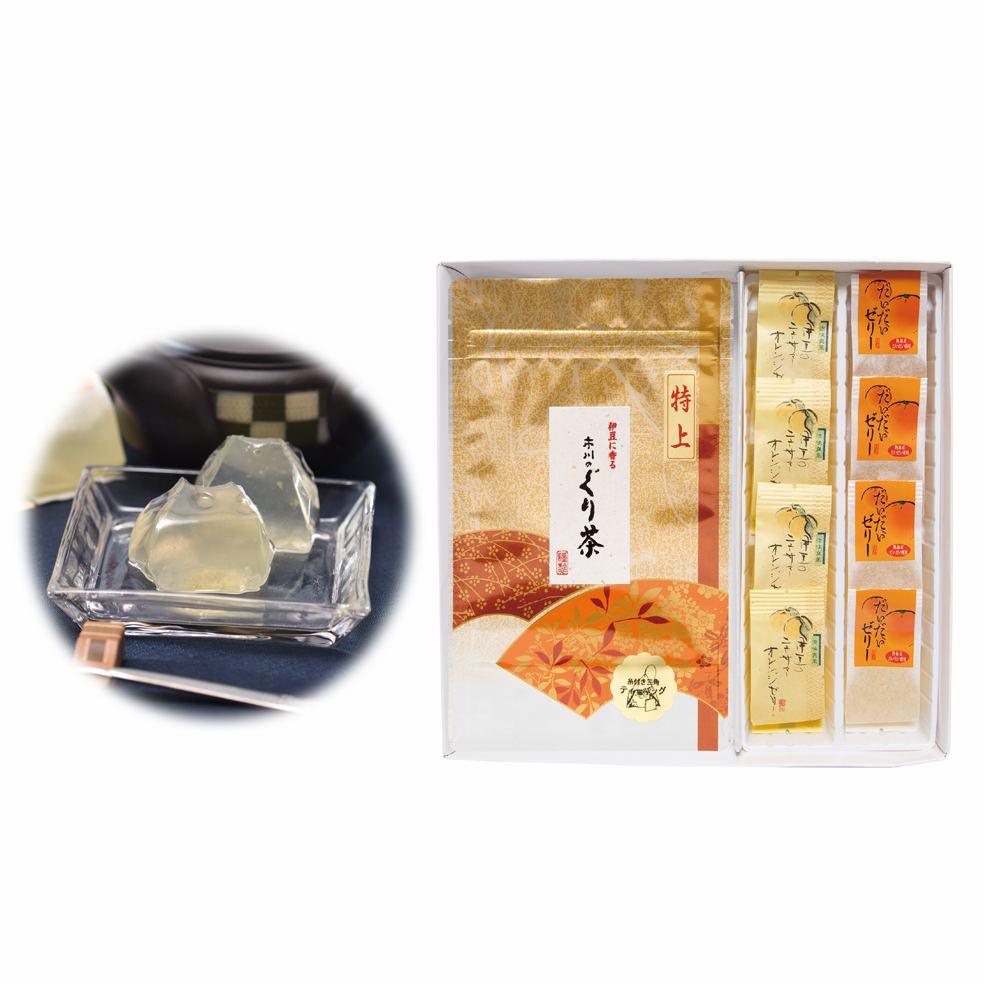 特撰ぐり茶糸付ティーバッグ(3g×24P)+ニューサマーオレンジゼリー 4個+だいだいのゼリー 4個