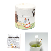 お茶屋の看板ネコ　みたらしちゃん 和紙缶(白)(ぐり茶糸付TB 2g×6入 マスコット付)