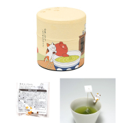 お茶屋の看板ネコ　みたらしちゃん 和紙缶(黄)(ぐり茶糸付TB 2g×6入 マスコット付)