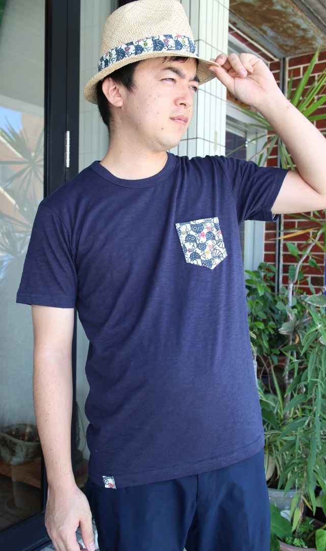 紅型ポケットTシャツ 【ネイビー】 親子リンクコーデに♪＜贈り物にも
