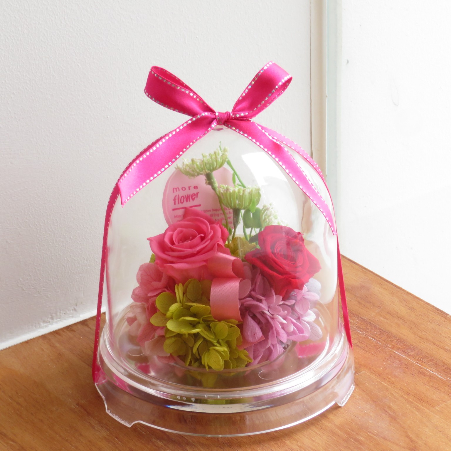 プリザーブドフラワー　クリアドーム　ピンク・レッド　4400円