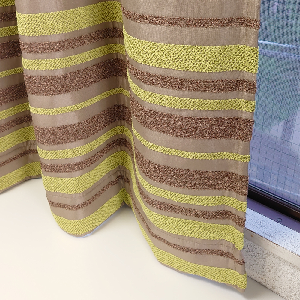 【2枚入り】カーテン 【シュニール ボーダー】 グリーン 日本製